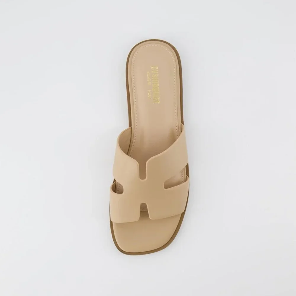 Cutout Strap Slides for Women Faux Leather Summer Flats Water Resistant - Picture 7 of 9